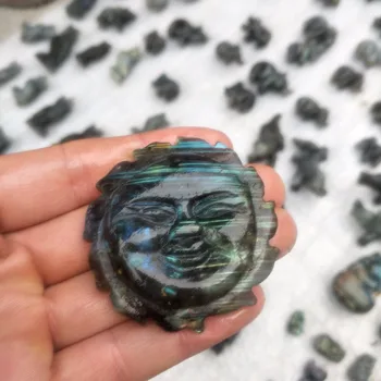 

Natural labrador quartz crystal hand-carved sun