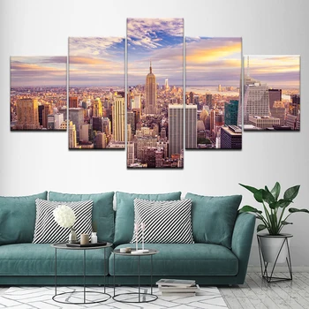 

Canvas Painting Modern New York City Building Landscape 5 Pieces Wall Art Painting Modular Wallpapers Poster Print Home Decor