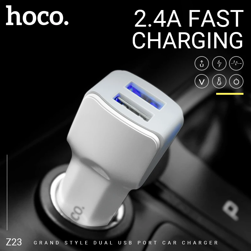 

hoco in car charger dual usb port charging adapter portable car charger power adapter usb socket for iphone android cell phone