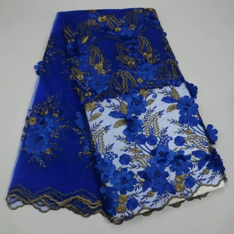 

Wholesale African Party lace Arican new design cheap price royal blue 3D embroidery flower lace french lace fabric
