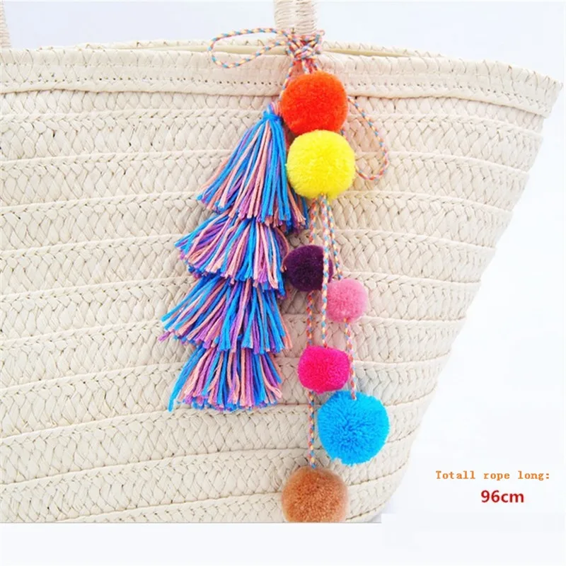 Fashion Multi Long Colored Tassels Ball Keychain For Woman Girl Bag Key