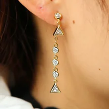 CZ Ювелирные изделия классический большой круглый треугольный ободок Установка падение Роскошные кубического циркония кристалл камень свадебные серьги для невесты