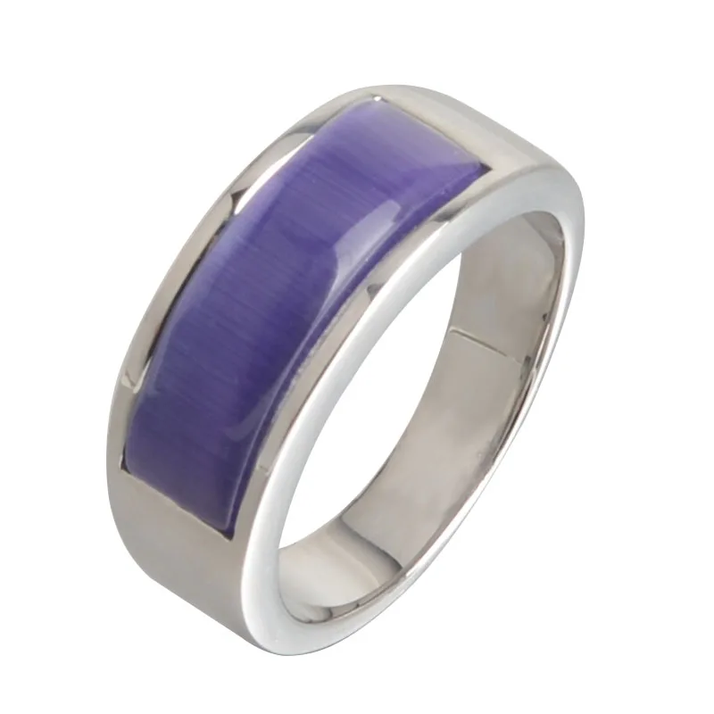 

High Quality Rectangular Curved Artificial Stone Stainless Steel Ring for Women Fashion Jewelry Accessories Multi-color Rings