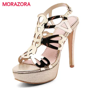 

MORAZORA Three colors summer shoes fashion sexy lady platform shoes high heels 12.5cm buckle party women shoes sandals