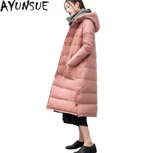 AYUNSUE 90% белое пуховое пальто плащ с капюшоном женские зимние пальто длинное женское пуховое пальто до колена плотная женская верхняя одежда ST241
