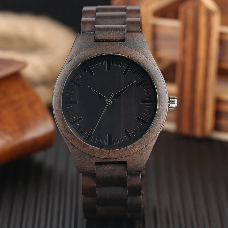 Creative Wooden Watch for Men Unique Design Top Brand Luxury Full Ebony Wood Quartz Bangle BlackCoffee Dial Women Novel Clocks 2017 Christmas Gifts (7)
