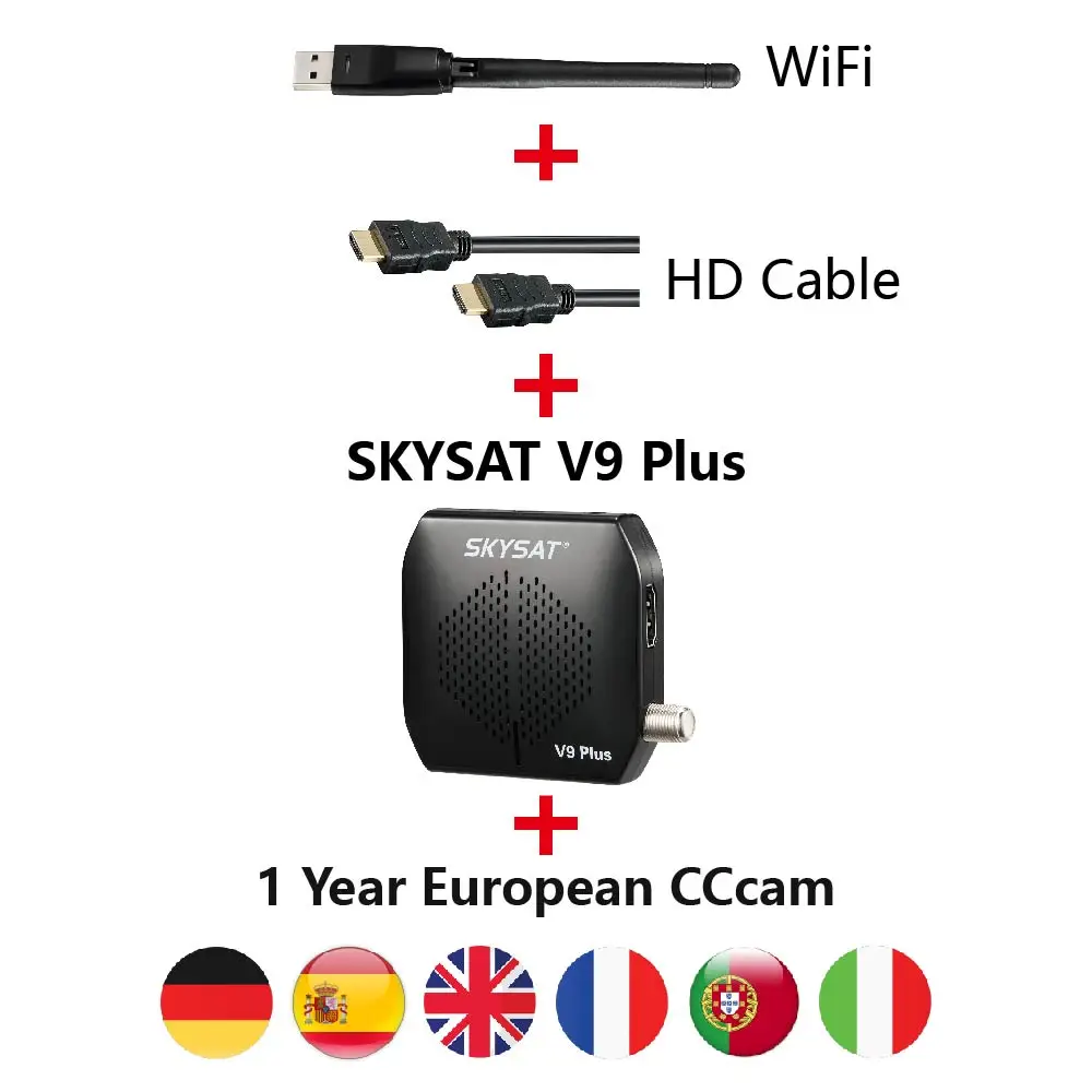 SKYSAT V9 Plus с 1 год CCCams Cline для Германии Испании Великобритании Португалия, Италия 7 линий CS Мини спутниковый ТВ приемник - Цвет: V0 Plus HDMI WiFi