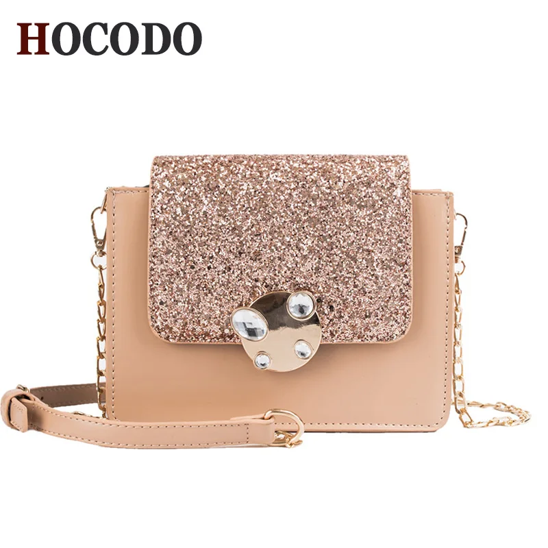 

HOCODO Fashion Sequins Women Shoulder Bag Flap Metal Buckle Double Compartment Female Bag Chain Solid Color Ladies Crossbody Bag