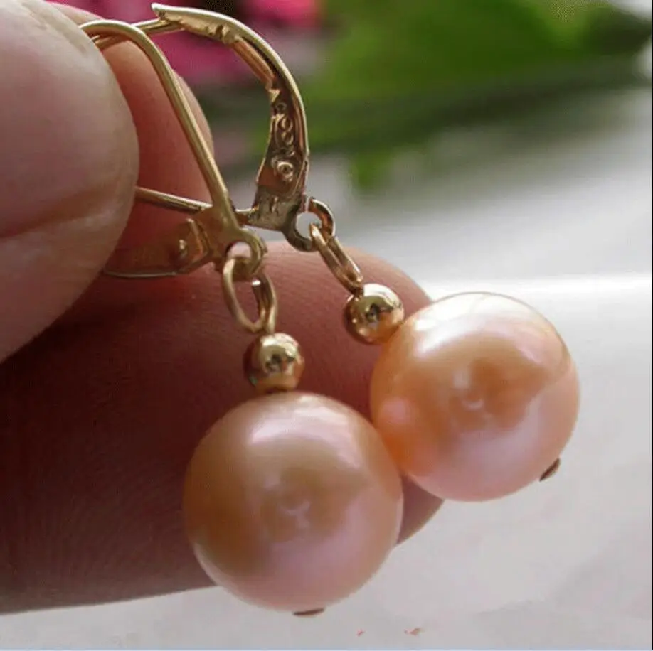 

Hot sell Noble- Hot sale new Style >>>> Smooth 10mm Pretty Round Shape Pink Shell Pearl Gold Plated Earrings