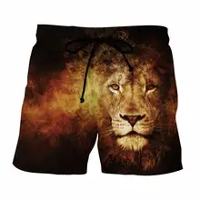 Летние Для мужчин Пляжные шорты Лев хаки Забавные 3D Модные принты Для мужчин бермуды доска Шорты для женщин Фитнес Мотобрюки плюс Размеры быстросохнущая