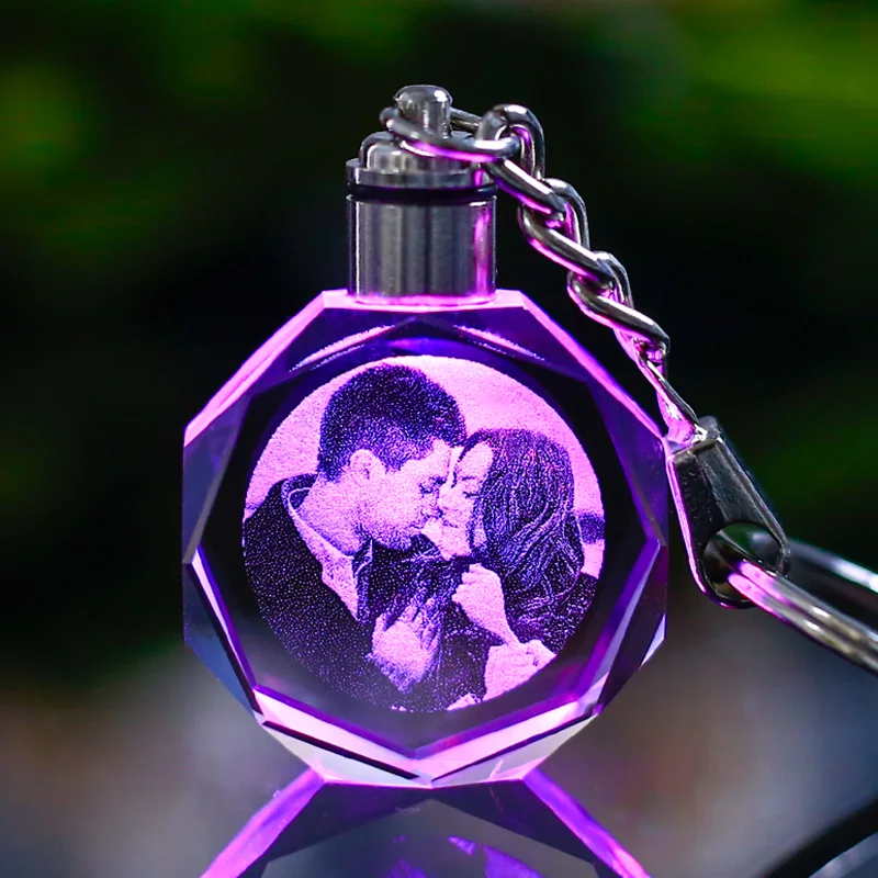 Gambar Tempahan Khas DIY Album Foto Kristal dengan Lampu LED Warna Berubah Lampu Perkahwinan Engraved Laser Octagonal untuk Hadiah