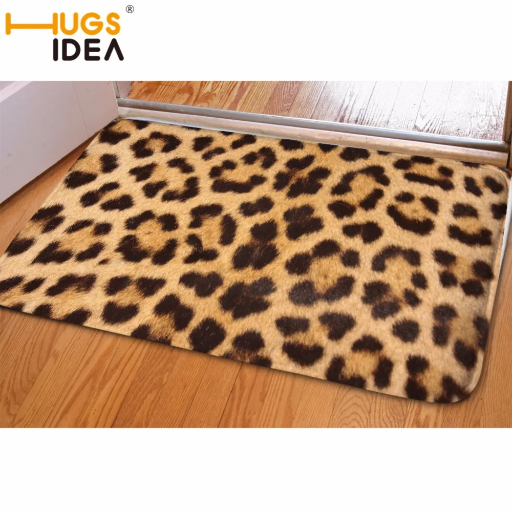 

HUGSIDEA Leopard Print Flannel Carpet Colorful Classic Style Living Room Bedroom Tea Table Rug Antislip Home Rectangle Floor Mat
