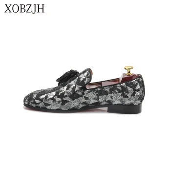 

2020 Men formal Dress Designer Luxury Casual Slip On Shoes Grey Sequin Fashion Wedding Party Prom Loafers for Men Plus Size 13