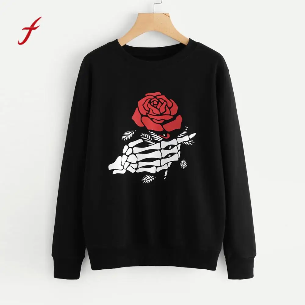 Feitong Fashion sweatshirt Women Casual Long Sleeve Graphic Print ONeck
