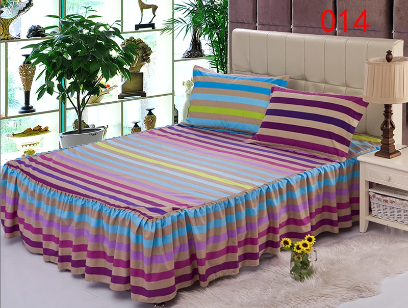 Color Striped Polyester Bed Skirt Mattress Cover Petticoat Twin Full