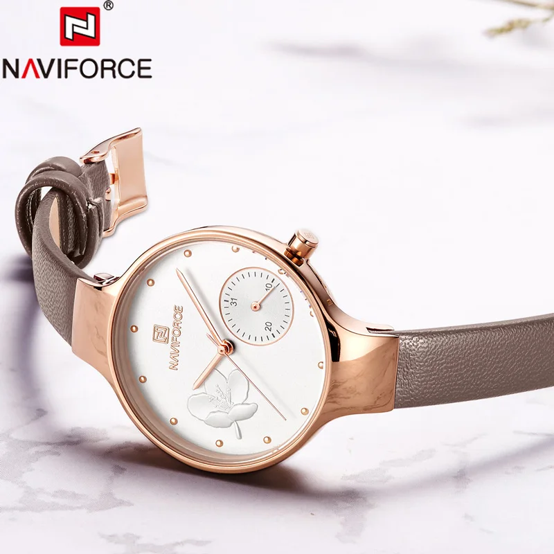 

NAVIFORCE Women Watches Top Brand Luxury Ladies Wristwatch Genuine Leather Strap Bracelet Female Clock New Relogio Feminino 5001