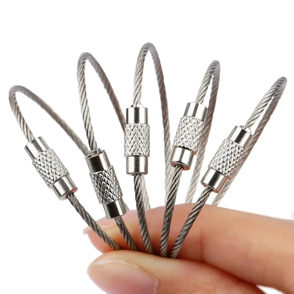 

Folsom 10pcs Stainless Steel Wire Cable Keychain Tag Rope Loop Screw Lock Gadget Ring Key Keyring Circle Camp Rope Fittings