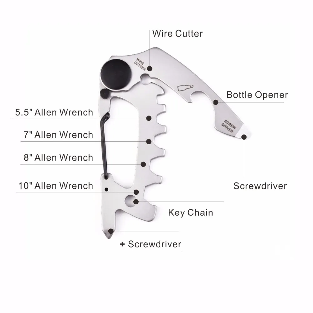 Полный Нержавеющая сталь брелок мульти инструментный комплект EDC Карабин брелок серебряный зажим Пеший Туризм Восхождение вешалка пряжки ремня инструментов для использования на открытом воздухе