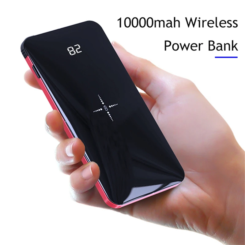Kopen USB + Draadloze Power Bank Draagbare Ultra dunne Polymeer Batterij Powerbank 10000 mah Lichtgewicht Power bank voor Mobiele telefoon QI Lading
