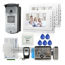 Free Shipping New Home 7″ Video Intercom Door Phone System 2 Monitors + RFID Card Reader Camera + Door Lock In Stock Wholesale