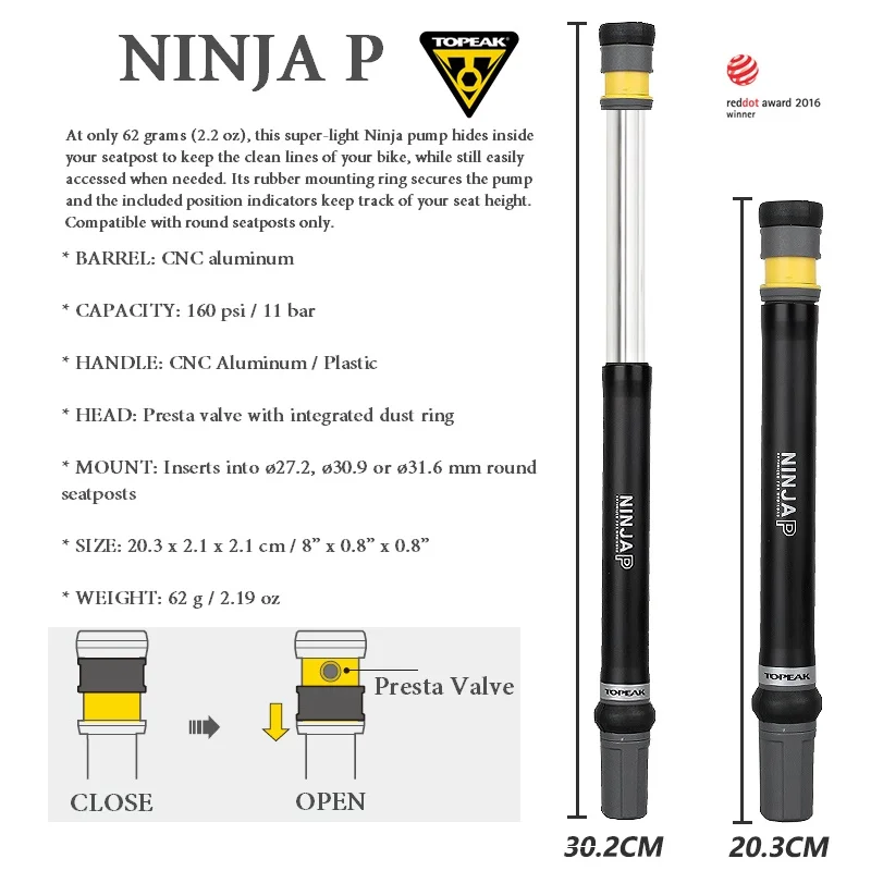 Topeak NINJA P Bicycle Mini Pressure Pump Road Bike 160psi Presta Valve Portable Pump CNC Inflator Cycling Seatpost Hidden Pump Topeak NINJA P Bicycle Mini Pressure Pump Road Bike 160psi Presta Valve Portable Pump CNC Inflator Cycling Seatpost Hidden Pump