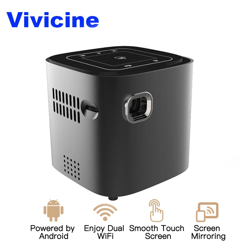 

Vivicine S12 Pocket Mini Projector,Android 7.1 Bluetooth 4.0, 3400mAh battery,Smart HDMI USB PC Game Mobile Proyector Beamer