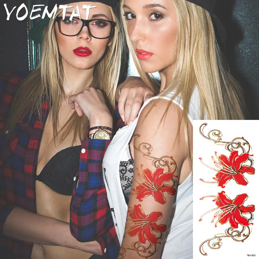 lifelike cherry blossoms arm shoulder tattoo stickers flash henna tattoo fake waterproof temporary tattoos sticker women on body