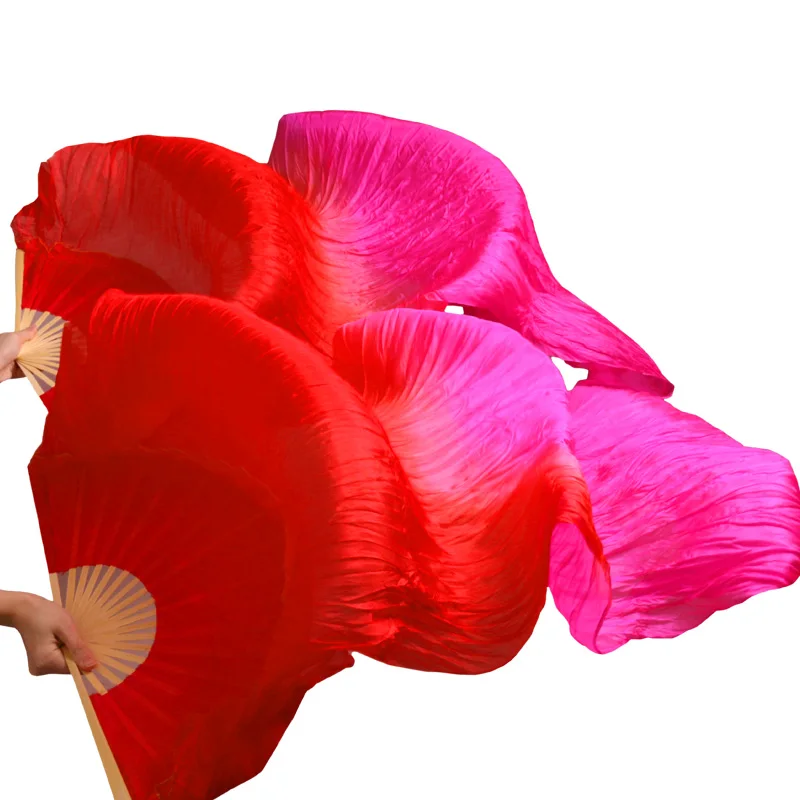Высокая распродажа, Женская качественная шелковая вуаль для танца живота, веер, натуральный шелк, 2 дюйма, цветная вуаль, 1 пара, 180*90 см, R-O-Y-O-R - Цвет: red Fuchsia