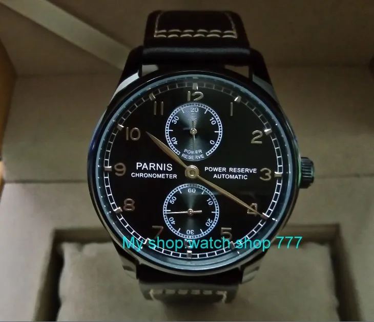 

43mm PARNIS pilot power reserve Automatic Self-Wind Mechanical movement men's watch PVD case zdgd92a