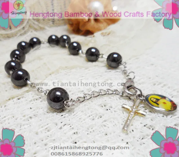 

free ship 10pcs/pack 6mm hematite bracelet/ catholic bracelet/religious rosary bracelet,rosary bangle with charm pendant B1212