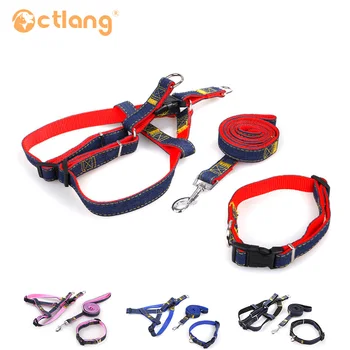 

Three-piece suit Chest strap + collar + traction rope Sewing cloth Dog chain Chest strap Thick wear Cowboy leash