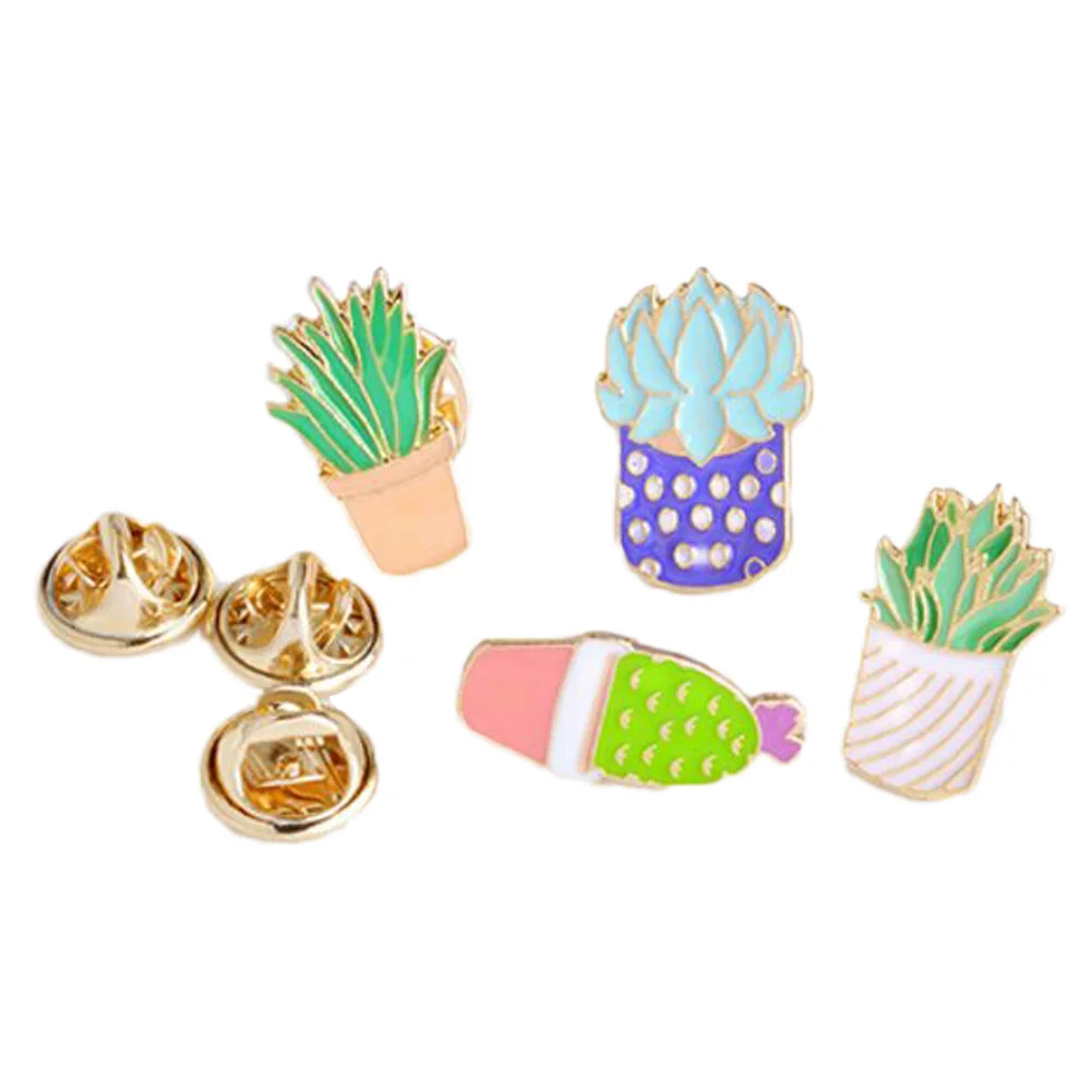New Oil Drop Cute Cactus plants shape Metal Brooch Pins Button Pins