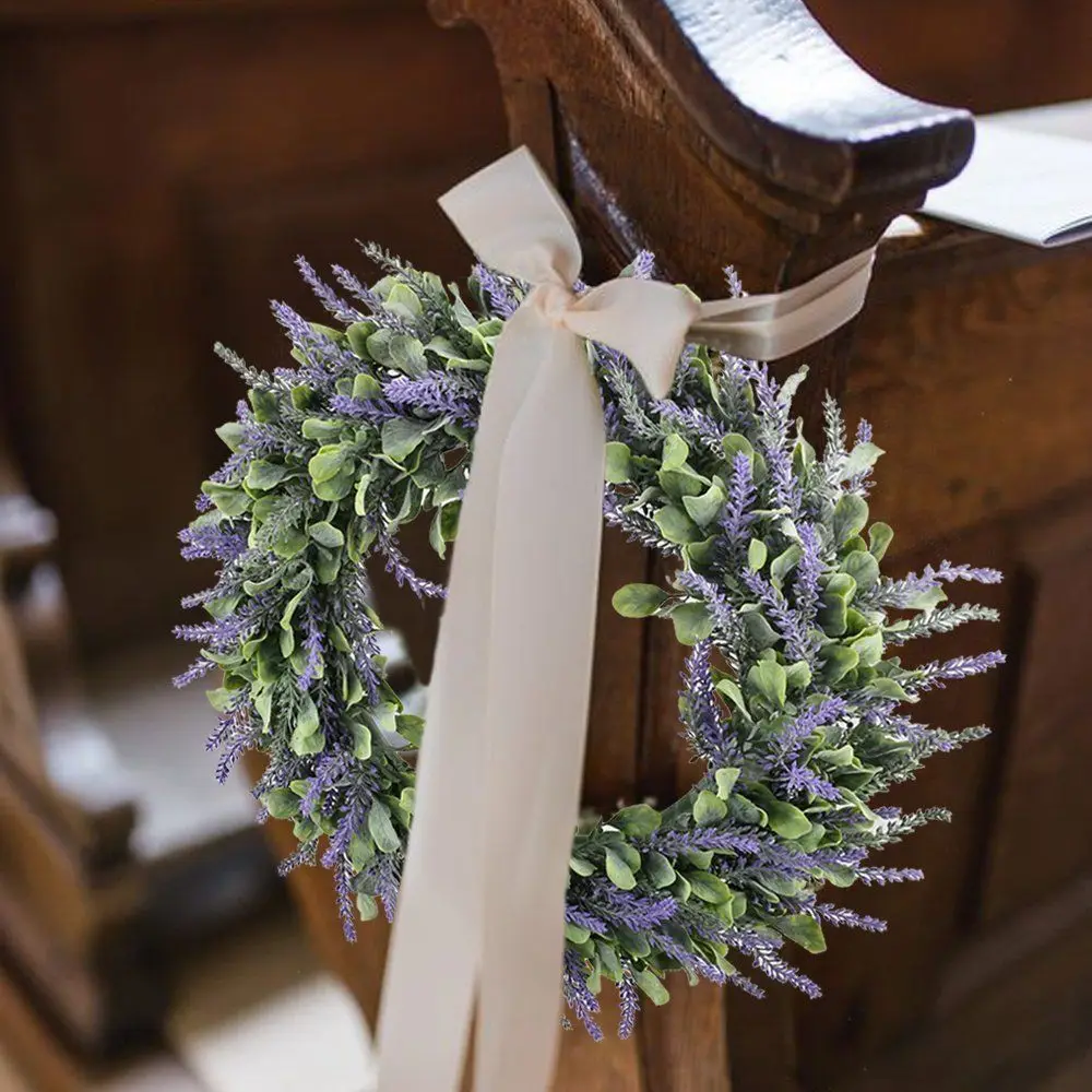 1pcs Lavender Wreath Artificial Door Hanging Lavender Flower Wreath Summer Party Wedding Decoration DIY Wreath Garland