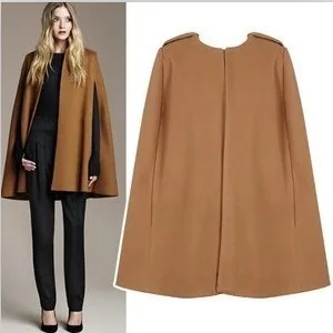 

Doudoune UK 2019 Fall / Winter Khaki Black O neck Woolen Cape Coat Cloak Overcoat Women Fashion poncho manteau femme