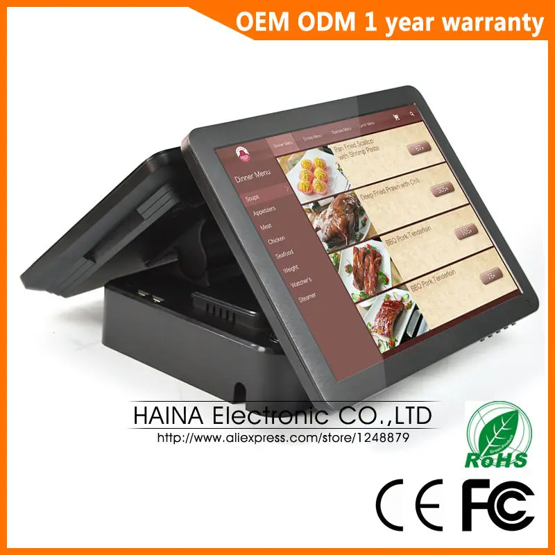 

Haina Touch 15 inch Wireless Touch Screen Pos Terminal Ingenico Dual Screen POS System