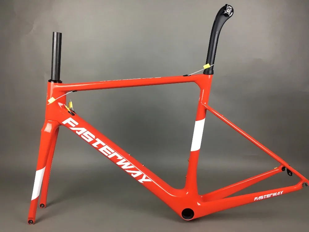 Best white red with black  FASTERWAY classic carbon road frameset UD weave carbon bike frame:Frameset+Seatpost+Fork+Clamp+Headset 77