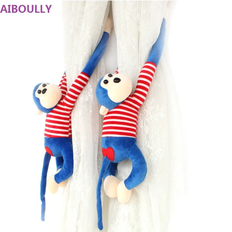 

AIBOULLY A Pair Korean Style Monkey Window Curtain Tieback Cartoon Plush Tie Back Decor Holder Buckle Hold back Belt Hooks