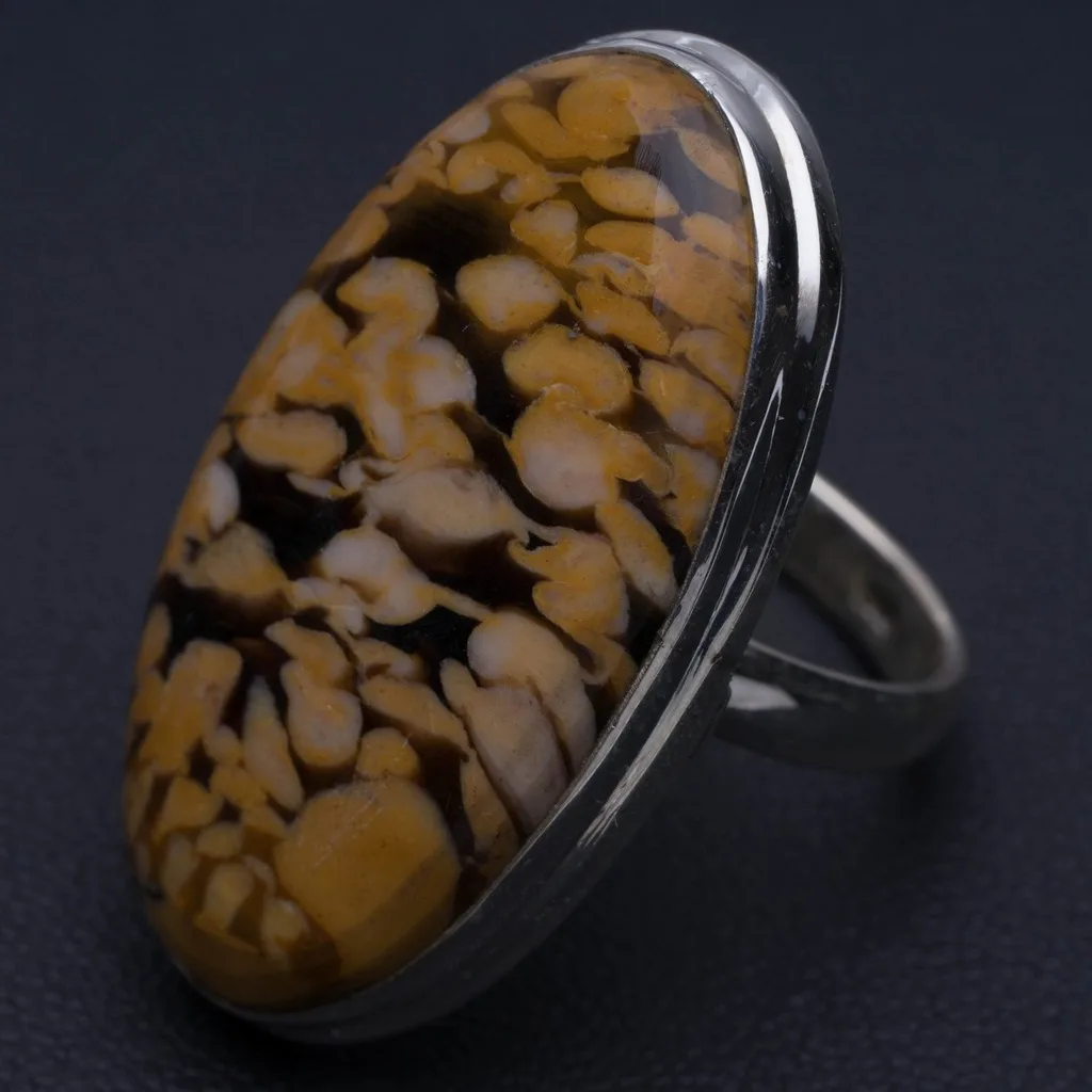 

Natural Penut Wood Jasper Unique Design 925 Sterling Silver Ring US Size 7 P1193