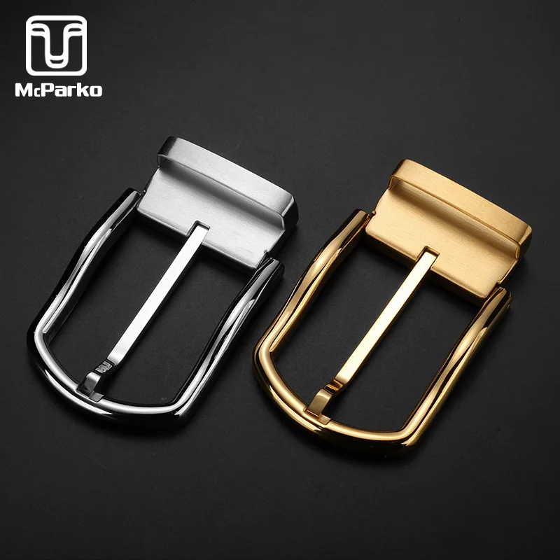 

McParko Stainless steel Belt Buckle Men Waist belt buckle Metal High Quality Pin buckle 3.8cm Luxury Design Golden Silver color