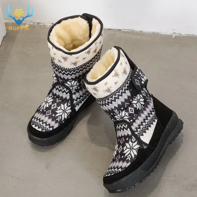 Günstig Druck schöne winter warme schuhe snowboot nicht slip Gummi laufsohle schneeflocke nizza suchen große plus größe freies verschiffen schwarz blume