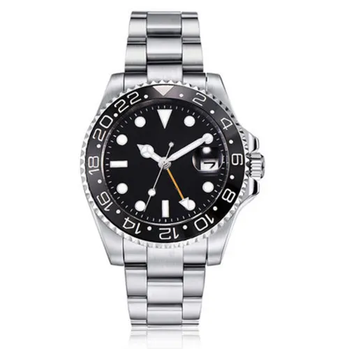 Люксовый бренд BLIGER, 40 мм, черный циферблат, функция GMT, нержавеющая сталь, ремешок, сапфировое стекло, Автоматический ход, мужские часы