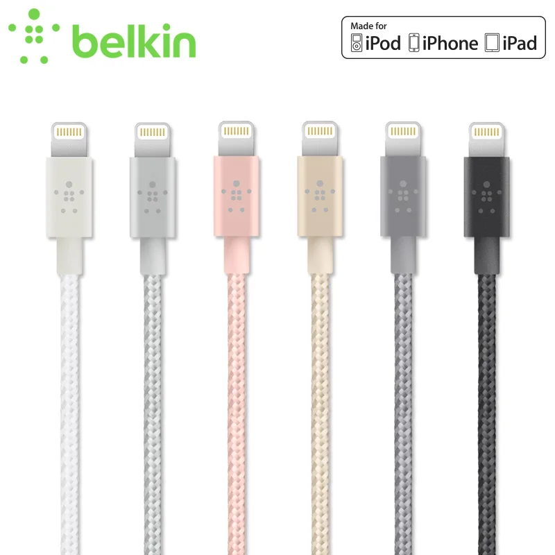 2.4a оригинальный Belkin MFi Сертифицированный 8 Pin Lightning/USB металлик плетеный зарядки