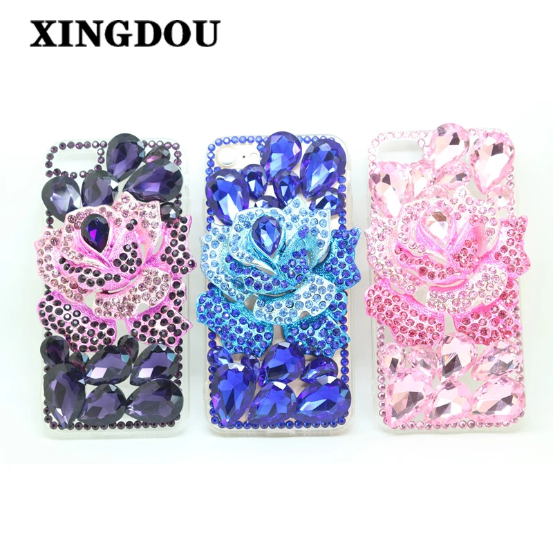 XINGDUO 3D роскошный блестящий прозрачный чехол со стразами и цветами для iphone 7 7Plus 6 6S