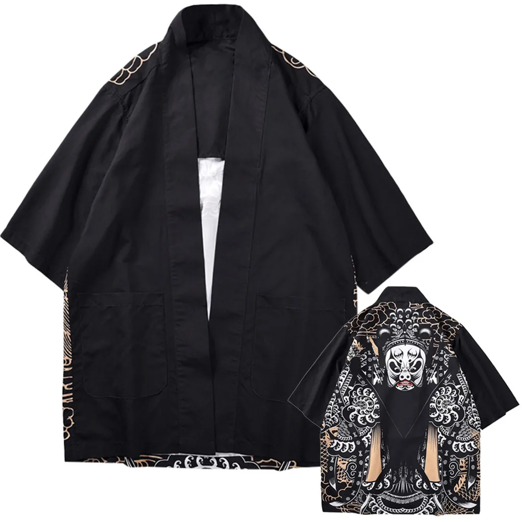 Мужская куртка Харадзюку, кимоно, кардиган, пальто, повседневная весенняя одежда, топы для влюбленных, индивидуальная блузка с принтом для мужчин, верхняя одежда
