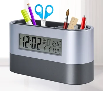 

New Multi-function Electronic Pen Holder Alarm Clock Digital Smart Desktop Digital Alarm Clock Large LCD Display Snooze 3DNZE01