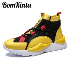 BomKinta/фирменный дизайн, мужские носки, кроссовки со шнуровкой, дышащие кроссовки, мужская крутая прогулочная обувь, высокие мужские туфли желтого цвета