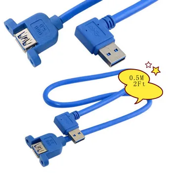 

0.5M 2Ft USB3.0 A Female Jack Panel Mount to A Male Right Angled Extension Cable