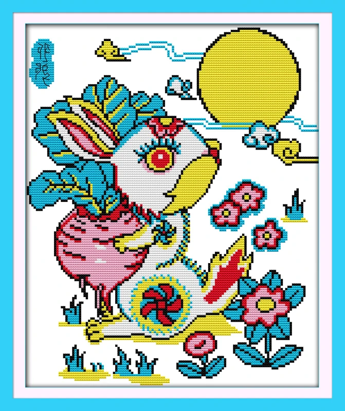 

The rabbit with radish, counted printed on fabric DMC 14CT 11CT Cross Stitch kits,embroidery needlework Sets Home Decor