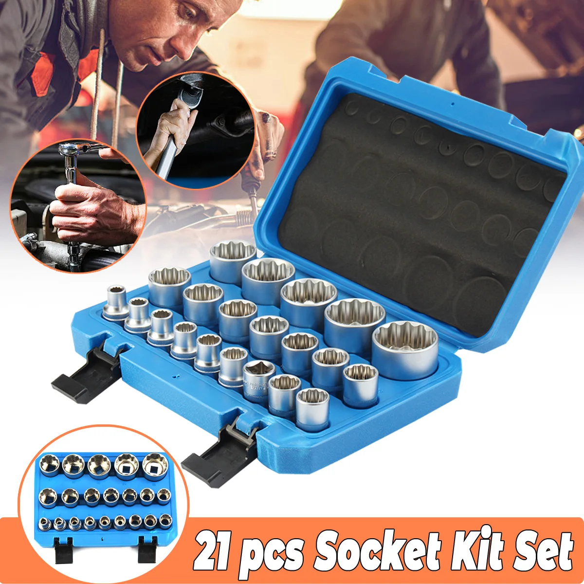 

21Pcs 1/2" Inch Drive Shallow 12P Socket Set 8mm - 36mm Garage Workshop Tool