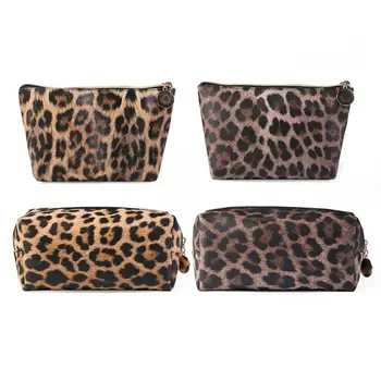 

Leopard Cosmetic Bag Organizer Travel Portable Makeup Pouch Storage Toiletry Bags For Women High Quality PU Leather